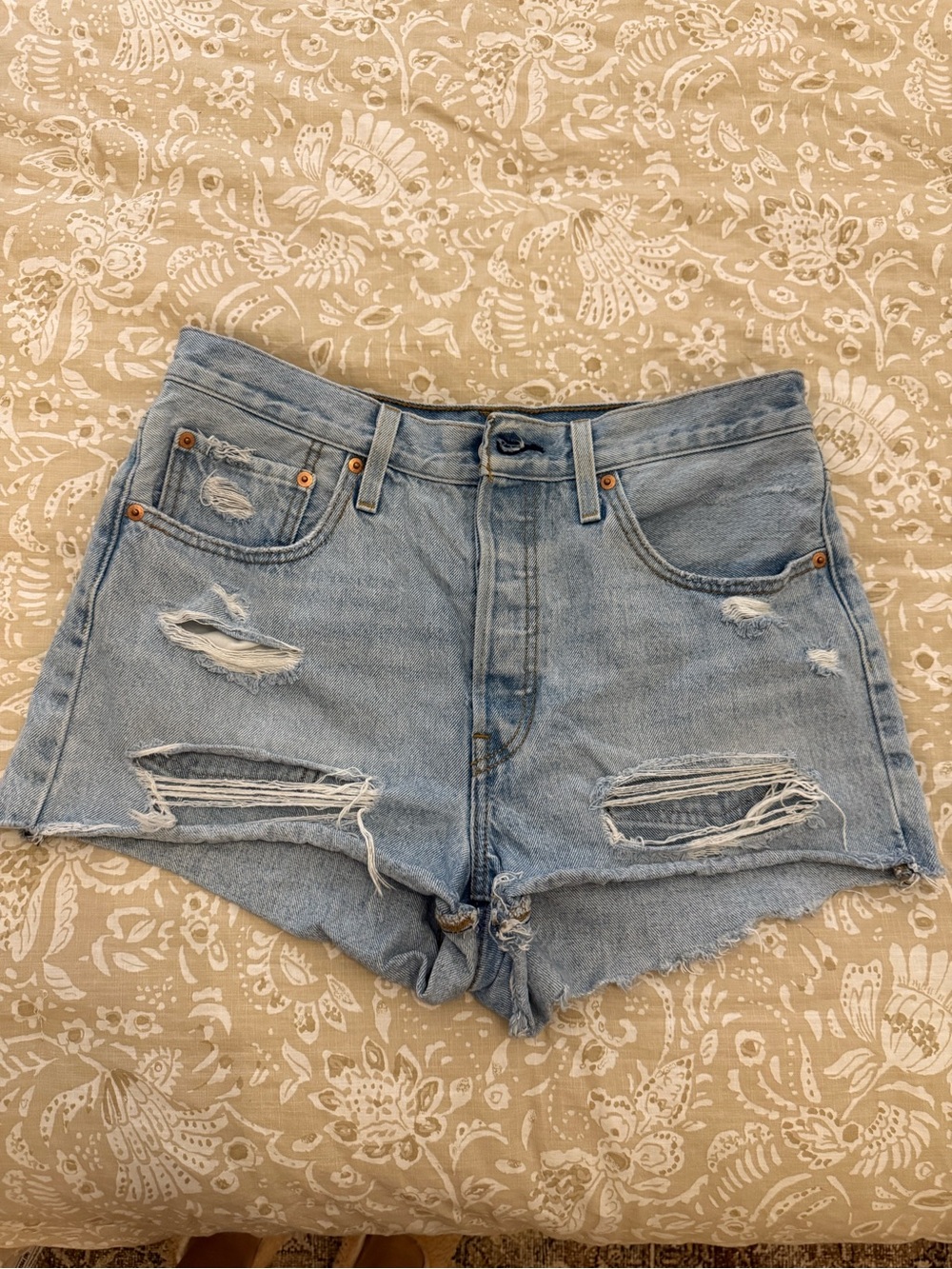 Levi's Light Blue Distressed Denim Cutoff Shorts